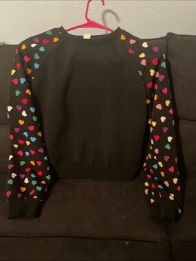 SHEIN Black Sweatshirt with Multicolor Heart Sleeves